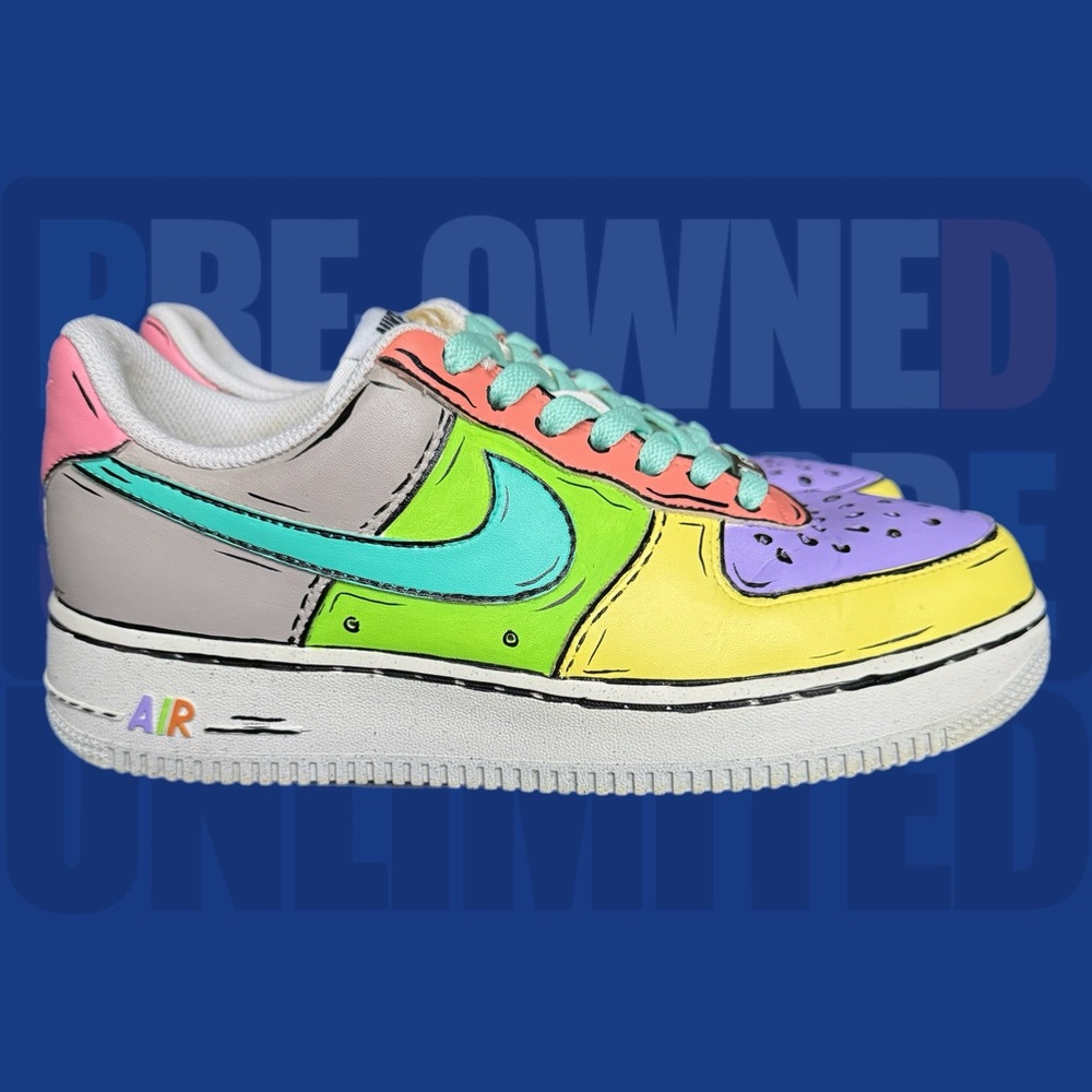 Nike Pink and Green Air Force 1 Sneakers